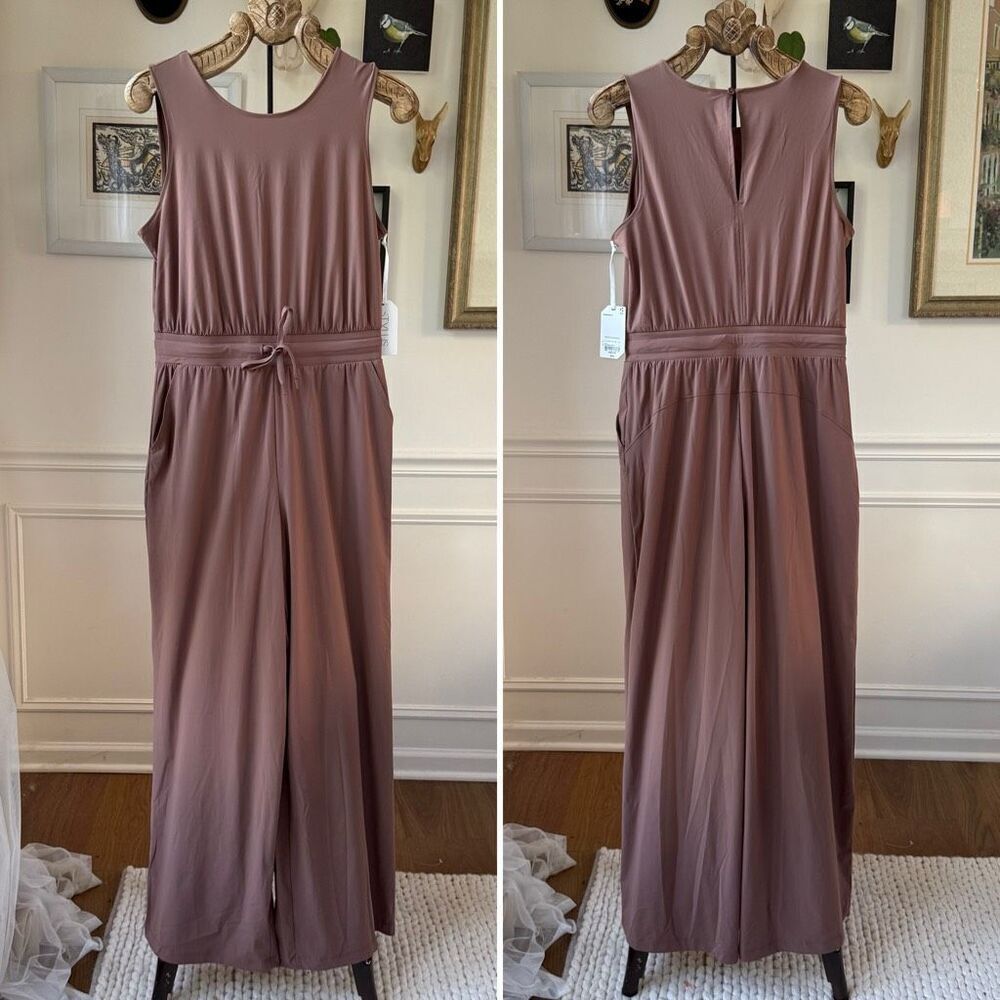 NWT Stylus Mocha Jumpsuit Wide Leg Pockets $74 M